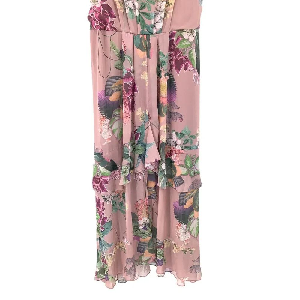 City Chic Pink Heartwine Floral Maxi Dress Size 18 Spaghetti Straps Ruffle - Picture 9 of 10